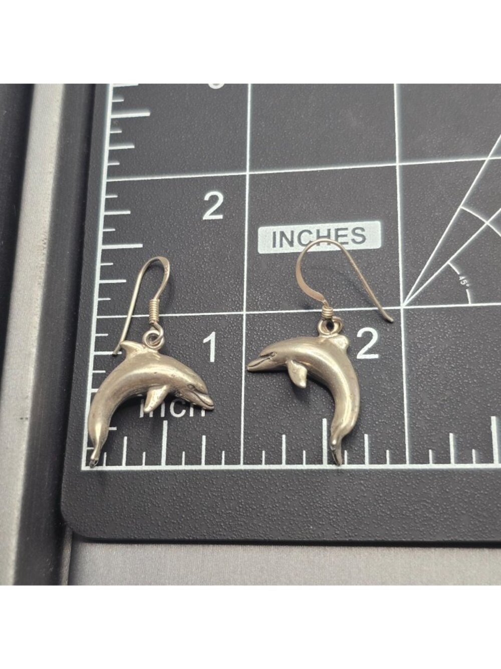 Vintage Sunwest Sterling Silver Dolphin Dangle Earrings 1.25" Nautical Sea Life - Picture 6 of 7